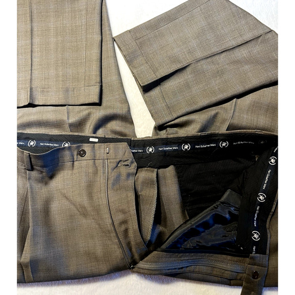 Hart Schaffner Marx Mens 52L 44x34 Taupe Gray Ice Blue Plaid Suit U.S.A. - Picture 6 of 16